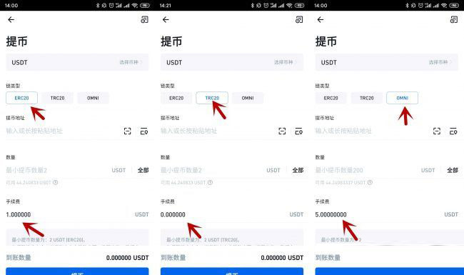 USDT 充币提币：TRC20、ERC20、Omni 如何选择及区别
